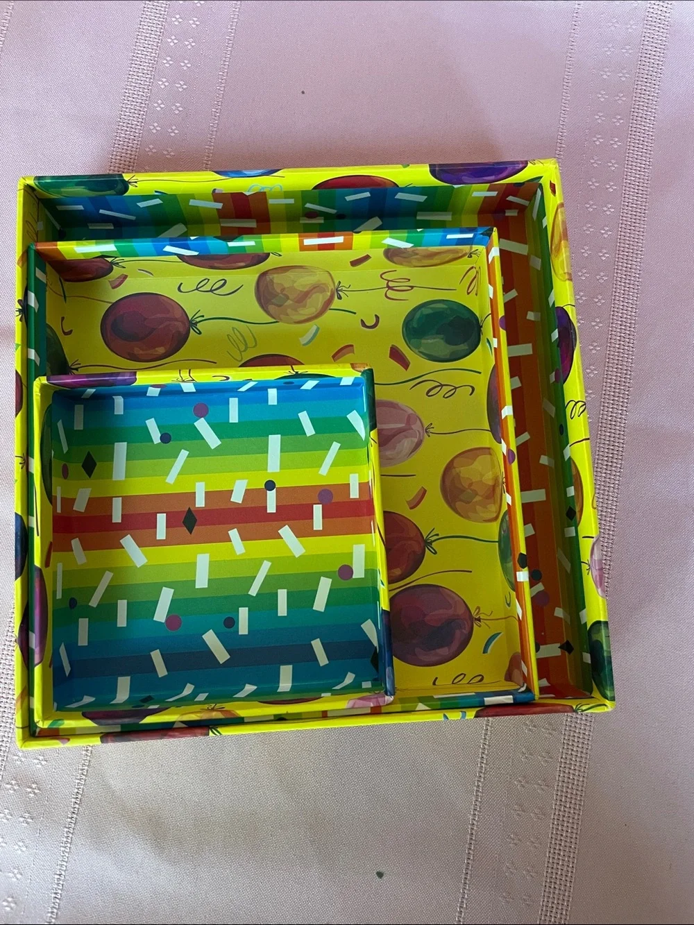Yellow Balloon & Stripe Gift Box Set - Festive Nested Storage
